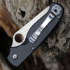 Spyderco Buttonup C275CFP carbon fiber G-10 laminate handle open view showing button lock and 8Cr13MoV satin clip point blade