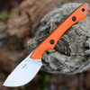 Boker Plus M.U.K. fixed blade knife showing the 2.36-inch satin skinner blade and orange G10 handle.
