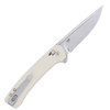 CRKT Q Compact 7135W profile view showing 3.05 inch 14C28N satin drop point blade and textured white GRN handle with Crossbar Lock.