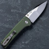 Pro-Tech Scapegoat Compact Auto with green aluminum handle and mirror polished blade back view