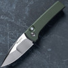 Pro-Tech Scapegoat Compact Auto with green aluminum handle and mirror polished blade front view