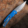 Pro-Tech TR-5 Automatic T501-BLUE blue aluminum handle with S35VN stonewash blade open view