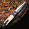 Pro-Tech Godfather Tuxedo automatic knife with 4 inch satin 154CM blade open view