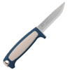 Front view Mora Kniv Risberg (S) Fixed Blade Knife 3.5" 12C27 Stainless Scandi Grind Blue/White 14721
