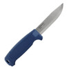 Front view of Mora Amberg fixed blade knife with blue handle