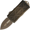 Microtech Exocet OTF knife antique bronze handle apocalyptic blade front view