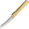 Higonokami HIGO11L friction folder open, 3.75 inch Aogami blue paper steel reverse tanto blade, brass handle