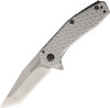 Kershaw Cathode Assisted Opening Knife (1324)- 2.25" Stonewashed 4Cr14 Tanto Blade, Hot-Stamped Textured Stainless Steel Handle