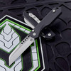 Heretic Jinn Auto H113-5A automatic knife, black battleworn chassis, CPM-MagnaCut blade, push button