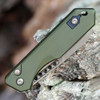 Heretic Jinn Auto H113-7A-GRN, OD Green aluminum chassis, bronze CPM-MagnaCut Wharncliffe blade open
