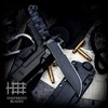 Halfbreed Blades BLIK-01 Gen 2 Large Infantry— 11.75" all-black fixed blade with sculpted G10 handle and matte Teflon-coated clip point blade