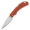Gerber Forefront Hunt 1077129 open — 3.2" 420HC stonewashed drop point blade, orange GFN handle, white background
Desc: Gerber Forefront Hunt (1077129) shown fully open, right-side profile against a white background. Stonewashed drop point blade deployed, orange GFN handle with ribbed texture and pocket clip visible.