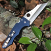 Spyderco YoJumbo C253GPCBL CPM SPY27 hollow-ground Wharncliffe PlainEdge blade close-up satin finish