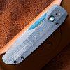 Pro-Tech VERO Synapse BSA26.VERO.1 shown from the spine side on a brown leather background, displaying the black aluminum thickback construction and titanium pocket clip in profile. The thick aluminum back of the handle and the clean lines of the Synapse platform are the focal point of this shot.