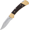 Buck 112 Slim Elite Heritage Brass BU112BRS19 — satin CPM MagnaCut clip point, dark wood handle, polished brass bolsters, lockback