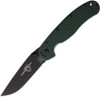 Ontario RAT 1 Linerlock ON8992 folding knife shown open at an angle, displaying the stonewash CPM-S35VN drop point blade and black G10 handle scales against a white background.