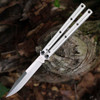 Squid Industries Krake Raken V3 Weehawk KRAKERAKEN WEEHAV3-SLV open — AEB-L matte satin weehawk blade, silver textured 7075-T6511 aluminum channel handles