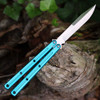 Squid Industries Krake Raken V3 Weehawk KRAKERAKEN WEEHAV3-TEL — 4.50 in AEB-L satin weehawk blade deployed, teal aluminum balisong handles open