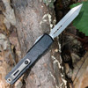 Microtech Ultratech Spartan Gen IV Topographic - 3.55" Bohler M390MK Apocalyptic Dagger Blade, Black Deep Engraved Aluminum Handle - 12234TP-10AP