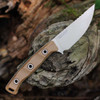Microtech Akris 95-10DE-1 — back view, full tang construction and textured non-slip dark earth G-10 handle, stonewash M390MK drop point blade