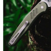 Pro-Tech Avalon Peace Neighbor PN1101-GREEN — open, full profile view, knurled aluminum handle and stonewash blade, outdoor background