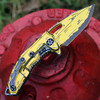 Heretic Medusa H009-CS-YW CPM MagnaCut hand-painted Cerakote yellow tanto — flat grind, 3.00 in, 0.20 in thick, Marvel Borderlands cel shade