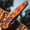 Pro-Tech Avalon Peace Neighbor "Del Fuego" PN1104-DF — closed, full Del Fuego anodized aluminum handle finish detail