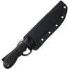 TOPS Badger Creek Bowie TPBRCK01 — black Kydex sheath back view showing leather dangler clip belt attachment system