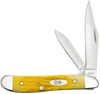 Case Peanut 75314 yellow Platts jig bone handle closed, clip pen blade folding knife