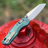 Microtech MSI Mini Ram-Lok Marfione Select open, back view showing Ram-Lok mechanism and bronze titanium hardware accents