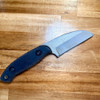 SCAR Blades Hawkeye Gray knife in Kydex sheath showing black Micarta handle and custom ridged grip
