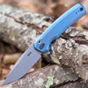 Zero Tolerance 0044 Button Lock Flipper - 3.20" CPM-S90V Stonewash Blade, Blue Titanium Handle - 0044BLU