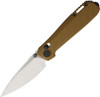 Karbon Terminal G10 folding knife with brown G10 handle, open showing silver drop point blade