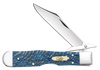 Case XX Cheetah Cub lockback knife with smooth blue sycamore wood handle, partially open showing clip point blade with swing guard
