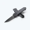 A Benchmade Shootout Dark Gray Drop-Point out-the-front automatic knife shown with the blade deployed, highlighting the S30V black DLC Battlewash drop-point blade alongside the Dark Gray Grivory handle and hardened carbide glass punch in the pommel.