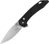 The Kershaw Bonneville (KS6000) shown with its 3.2-inch Sandvik 14C28N modified clip point blade in a stonewashed finish and hollow grind, textured black glass-filled nylon handle, and its reversible deep-carry pocket clip. The DuraLock crossbar and flipper/thumb stud opener are visible along the spine of this lightweight USA-made EDC folder.
