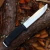 The Morakniv Mörkret (S) (14557) shown with its 153 mm (6.0") full-tang 14C28N Swedish stainless steel blade with High Flat grind, Power Touch Grip handle with finger guard and lanyard hole, and its ambidextrous black Click-On sheath.