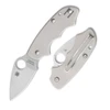 The Spyderco Navigator 3 SLIPIT is shown open in profile, with a satin full-flat ground leaf-shaped blade and Spyderco's Round Hole. The handle has smooth gray G-10 scales and a wire pocket clip.
