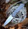 The Chris Reeve Small Sebenza 31 S31-1508 is shown open on a weathered log against a blurred autumn background. The Insingo blade extends from a glass blasted titanium handle machined with the Forever Flag CGG's stars and waving stripes, with gold-tone screws and a black cord lanyard at the butt.