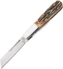 Bear & Son BC5280 large sheepfoot 2-blade Barlow with satin 440 stainless blades and India Stag Bone handle, blades open