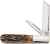 The Bear & Son BC5280 Barlow is shown with its satin sheepfoot and pen blades open, set in a textured India Stag Bone handle with a long nickel silver bolster.