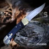 Buck 110 Slim Heritage Elite 0110BRS19 with satin CPM MagnaCut clip point plain edge blade and genuine ebony wood brass handle, open view