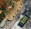 TOPS Knives Mini Scandi (TPMSKTBF) 3" 1095 Stonewashed Drop Point Plain Blade, Green Canvas Micarta Handle, Coyote Tan Kydex Sheath