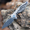 Rike Knife MINI Hummingbird Framelock, 1.57" Damascus Plain Blade, Titanium Handle