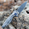 Rike Knife MINI Hummingbird Framelock, 1.57" Damascus Plain Blade, Titanium Handle