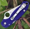 Spyderco Para 3 C223GPDBL with satin CPM S110V plain edge blade and dark blue G-10 handle, open view