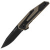 Kershaw Fraxion 1160TANBW Tan showing the carbon fiber overlay and G-10 handle.