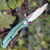 Artisan Zumwalt ATZ1808GGNM, 3.78" M390 Plain Blade, Green Titanium Handle