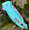 Hogue X1-Microflip (HO24163) 2.63" CPM-154 Stonewashed Wharncliffe Plain Blade, Teal Aluminum Handle, Black Nylon Zippered Storage Case