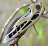 WE Knife 906A Arrakis, 3.45" M390 Black/Satin Plain Wharncliffe Blade, Gold/Grey Titanium Handle